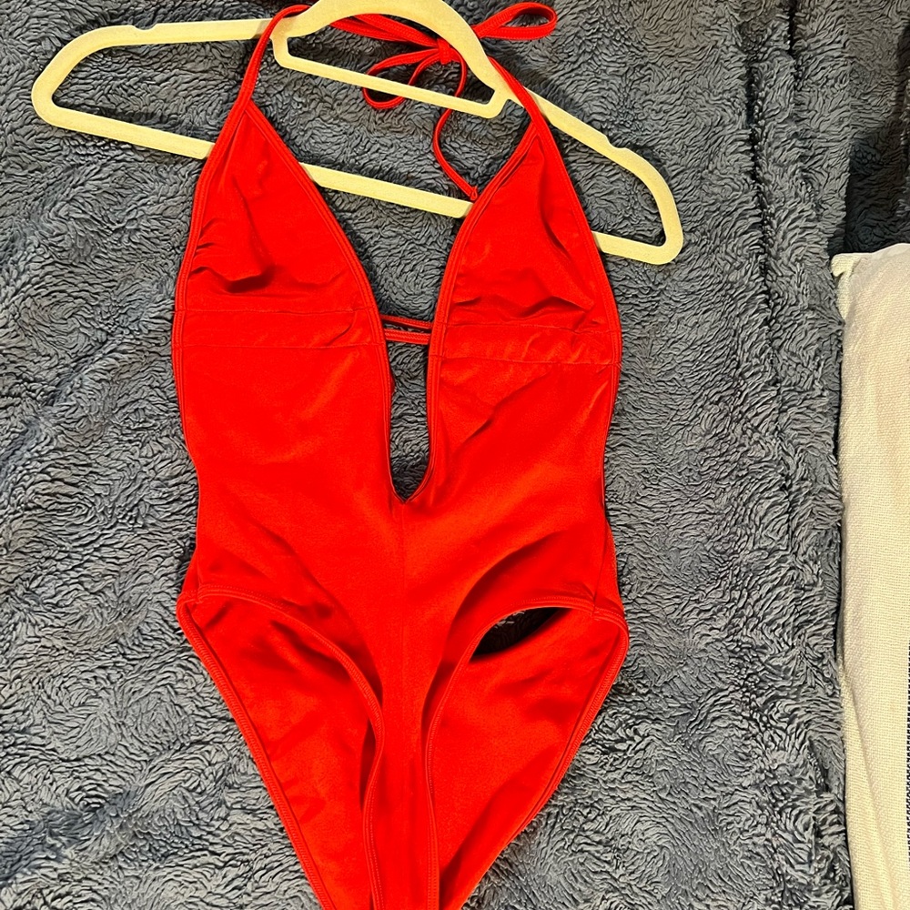 New American Apparel Red One Piece Bathing Suit